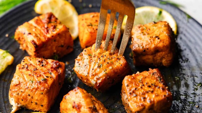 Air-Fryer-Salmon-Bites-H1.jpg Lemon Garlic Air Fryer Salmon Bites