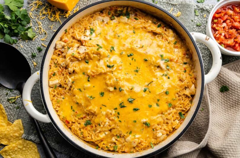 One Pot Queso Chicken and Rice