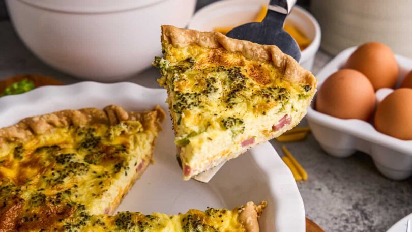 Ham Broccoli and Cheddar Quiche