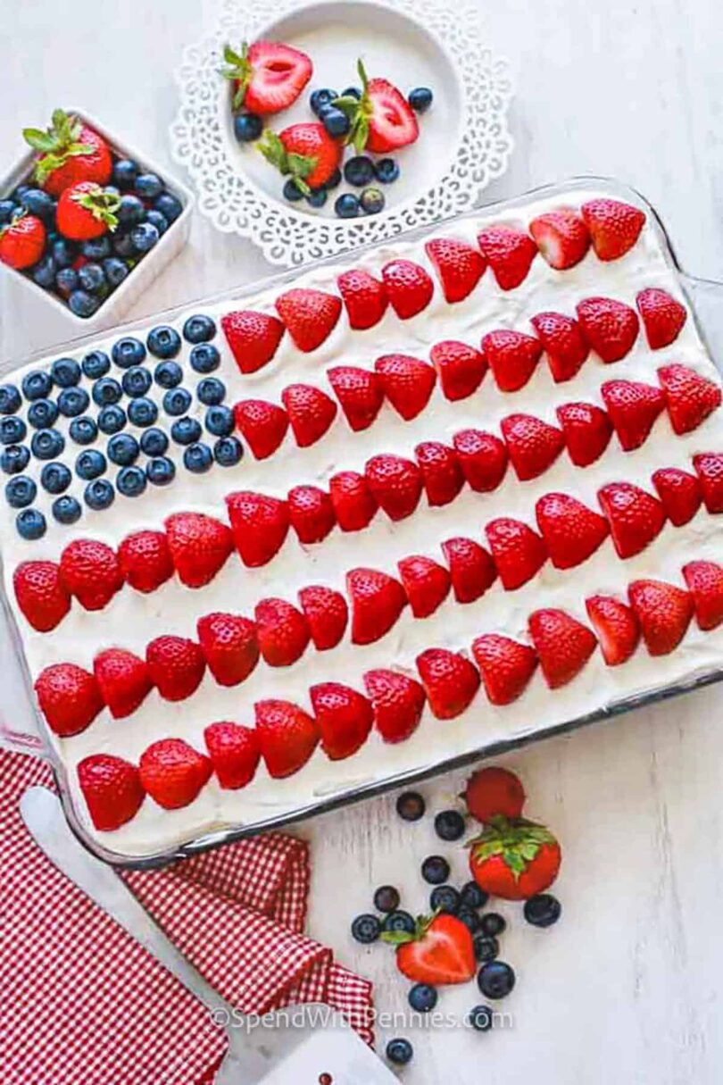 Flag Cake with Cheesecake Topping