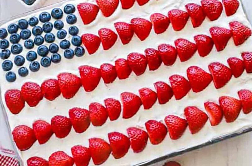 Flag Cake with Cheesecake Topping