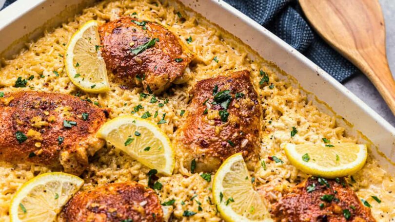 Lemon-Garlic-Butter-Baked-Chicken-and-Rice-Header-1.jpg Lemon Garlic Parmesan Baked Chicken and Rice